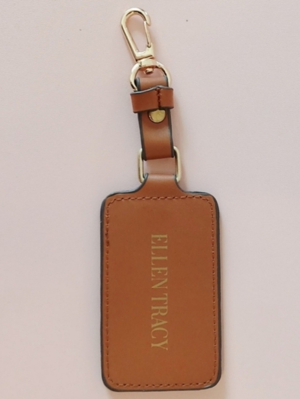 Ellen Tracy Luggage Tag Keychain with Gold Clasp. Brand New